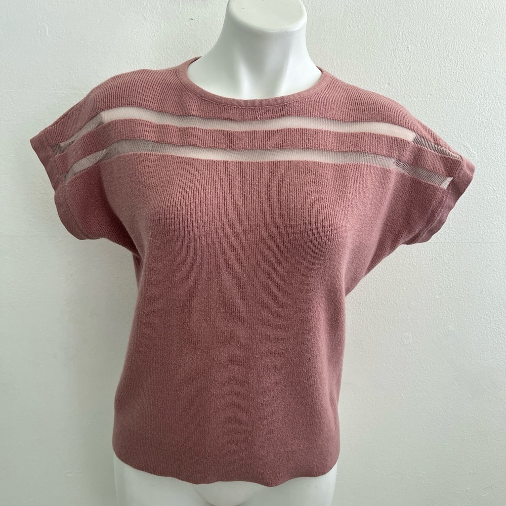 NWT Sioni Mesh Inset skit top MEDIUM Mauve Crewneck - Picture 2 of 8